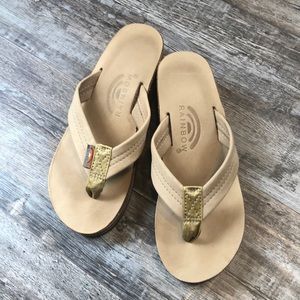 Rainbow wedge flip flops. Worn once